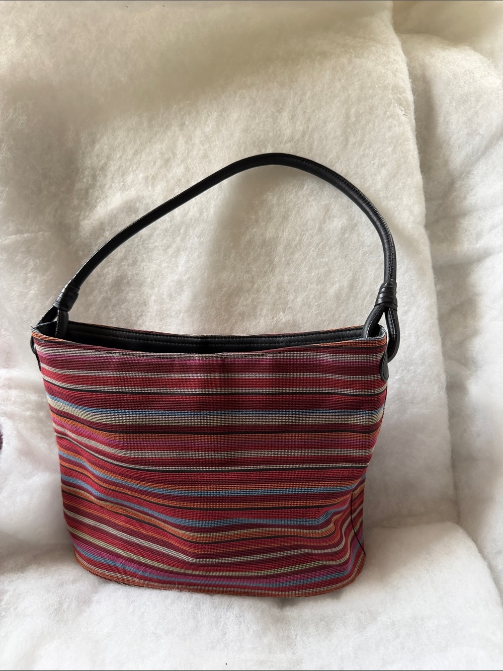 Talbots Red Multicolor Striped Shoulder Bag with Black Handle